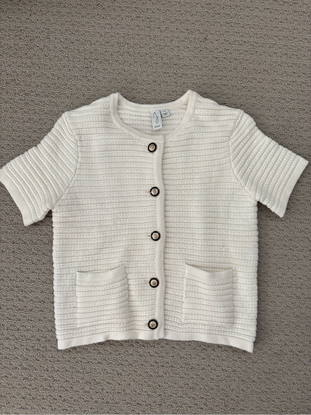 Joie Cream Short-Sleeve Knit Cardigan